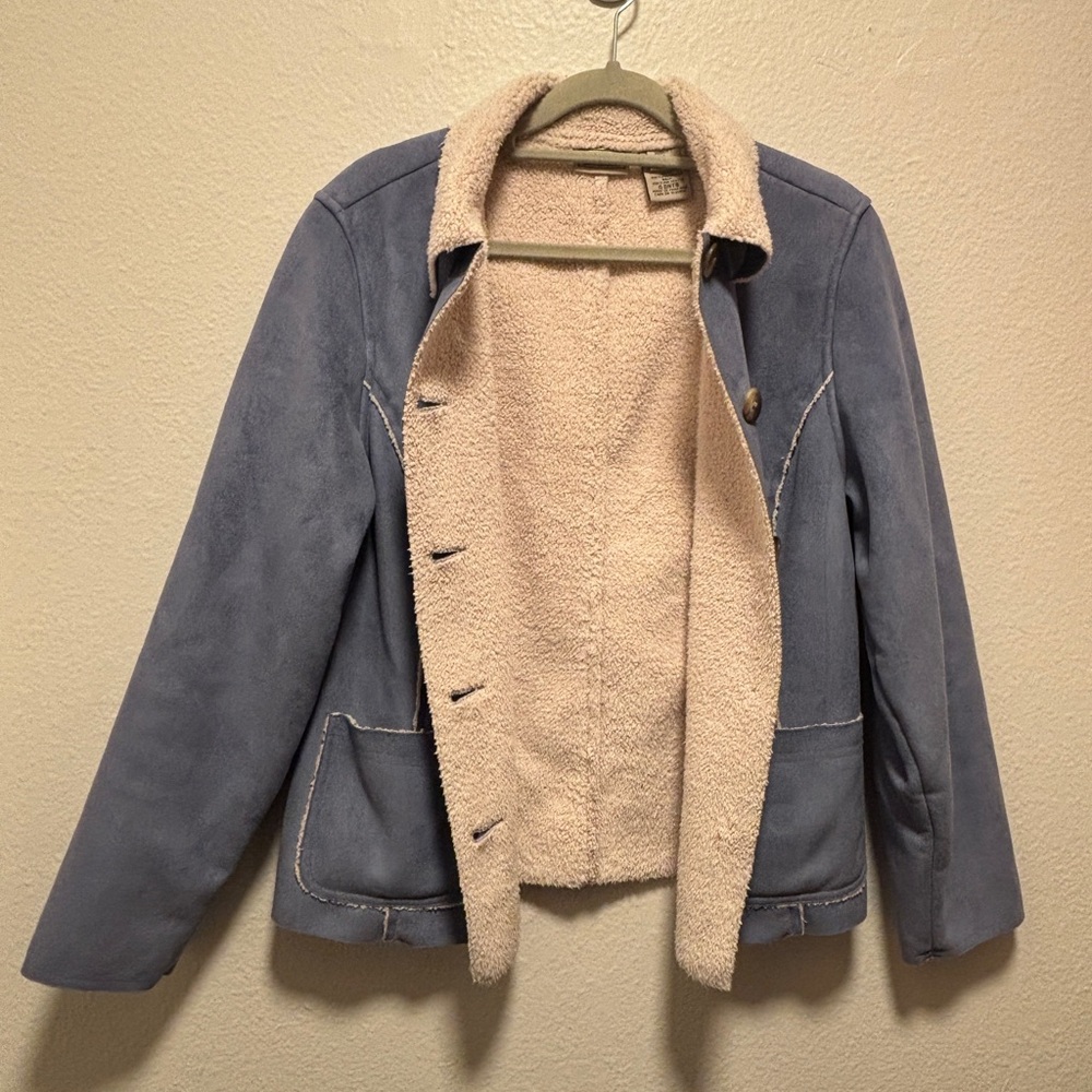 L.L. Bean Blue Suede Like Jacket with Sherpa Soft Lining - Picture 3 of 7